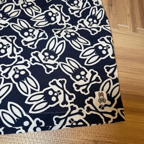 Psycho Bunny Blue Swim Trunk Shorts All-Over-Print Logo Size XL - Picture 3 of 12